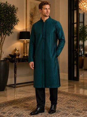 NWT: Men's Teal Long Kurta Set